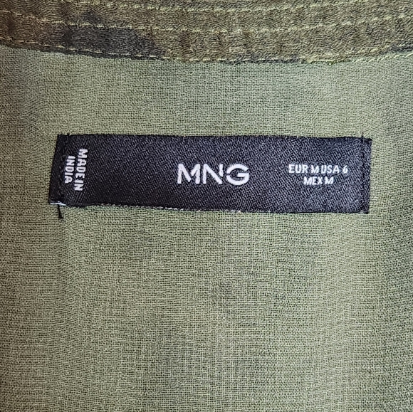 MNG Khaki Green Tie Dye Long Sleeve Tiered Satin Dress Size 6 - Picture 11 of 13